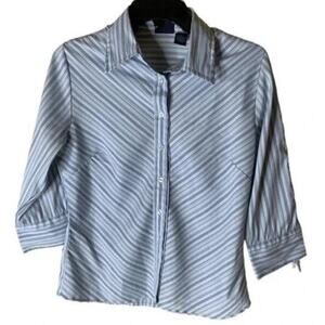 DCC Shirt Women's Size Petite Medium Stretch Stripe 3/4 Sleeves Top